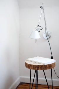 scandinavian home wood table and lamp